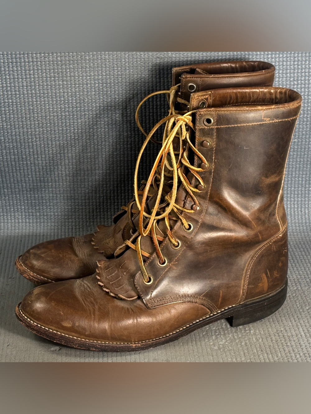 JUSTIN Brown Leather Lace Up Kiltie Cowboy Boots Women’s Size 8.5